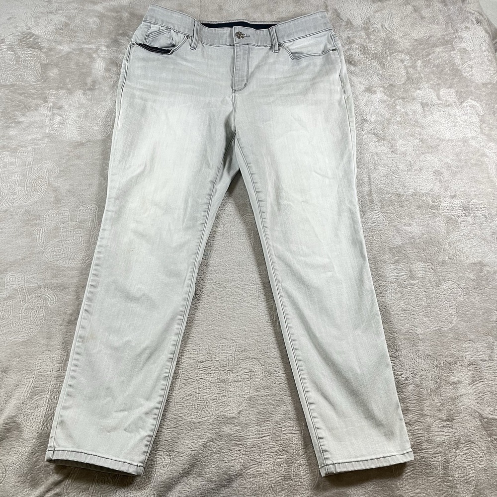 Chico's Women's Light Stone Gray Jeans‎ size 12 Petite Straight Leg Slim Stretch